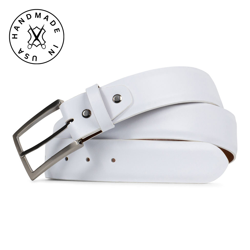 WHITE FULL GRAIN LEATHER BELT