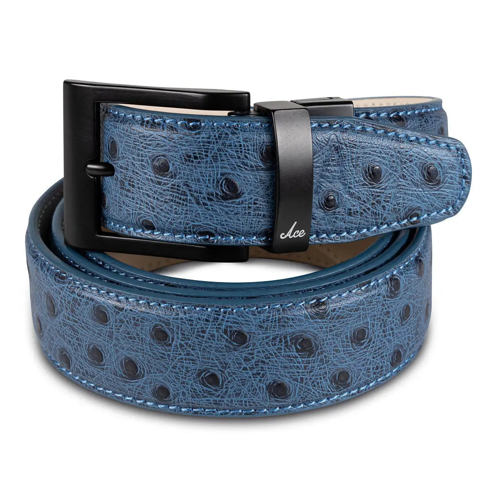 Blue Ostrich Genuine Leather Golf Belt - Ace of Clubs Golf Co.