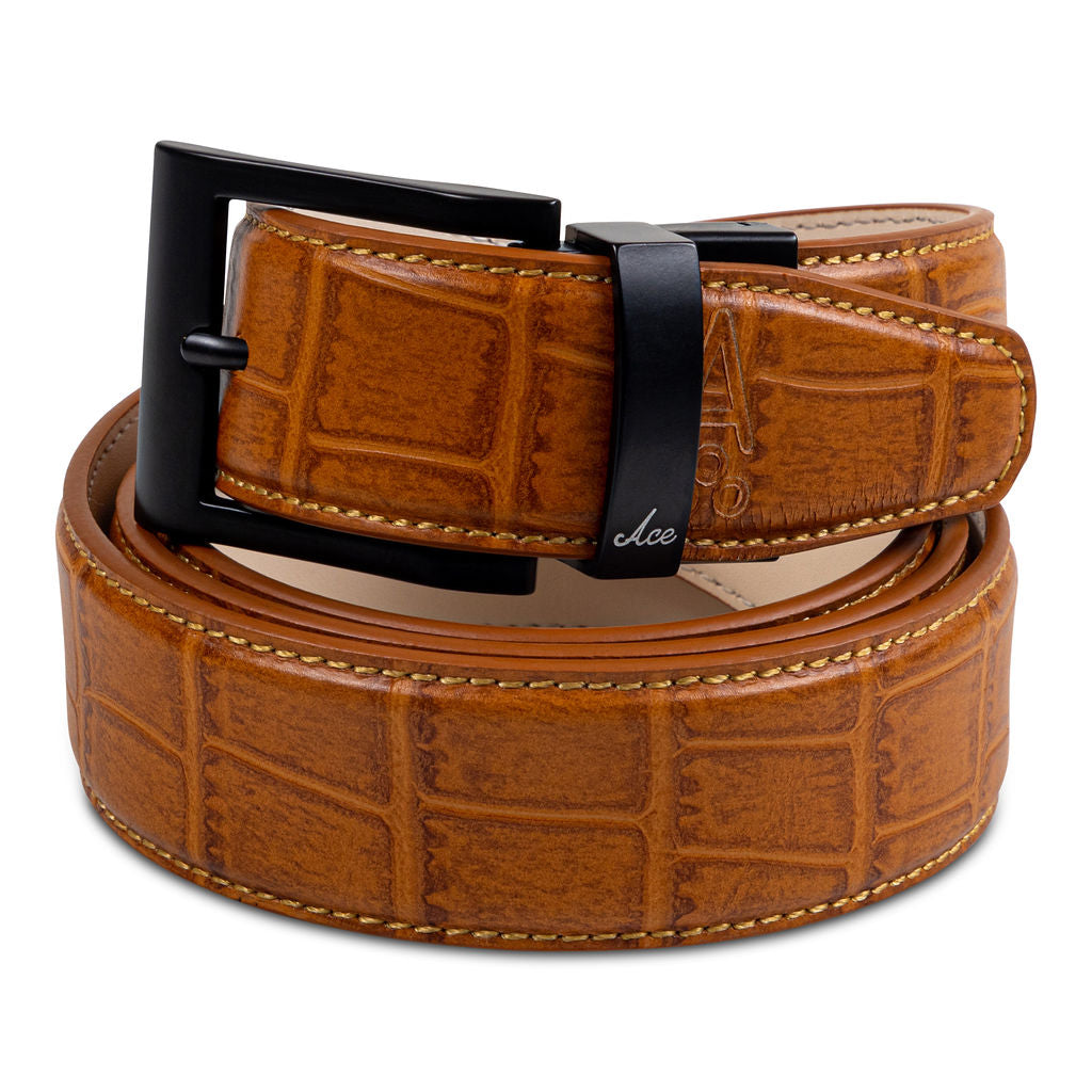 ENGLISH TAN ALLIGATOR BELT - Premium ONE-SIDED BELT from Ace of Clubs Golf Co. - Just $109.00! Shop now at Ace of Clubs Golf Company