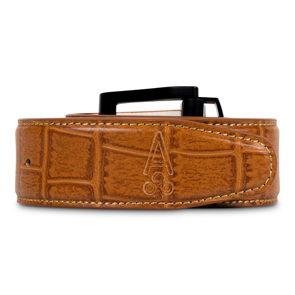 ENGLISH TAN ALLIGATOR BELT - Premium ONE-SIDED BELT from Ace of Clubs Golf Co. - Just $109.00! Shop now at Ace of Clubs Golf Company